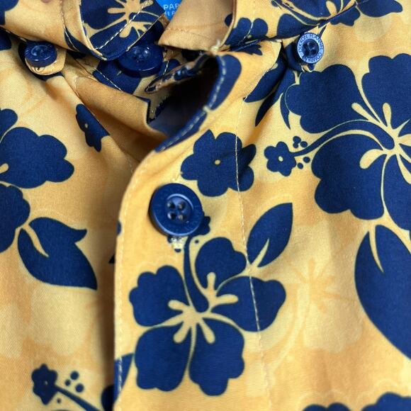 Dixxon Button Up Shirt Mens XL Aloha Series D-Lite Yellow Hibiscus Short Sleeve - Picture 9 of 14